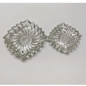 Vintage Pair of Pressed Glass Nesting Flared Flower Trinket Dishes (1960s)